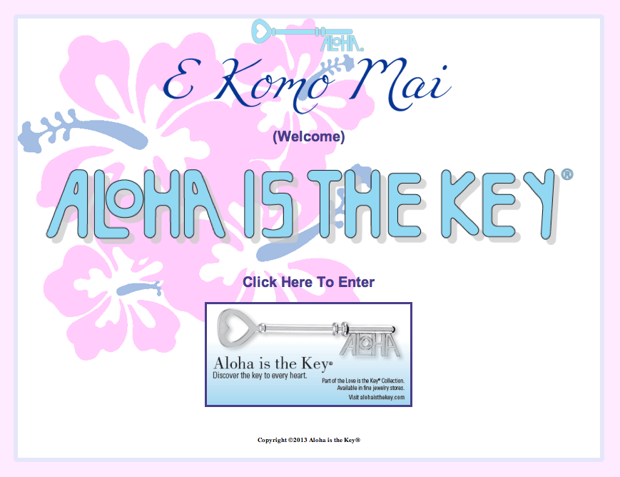 splash page for Aloha is the key® jewelry