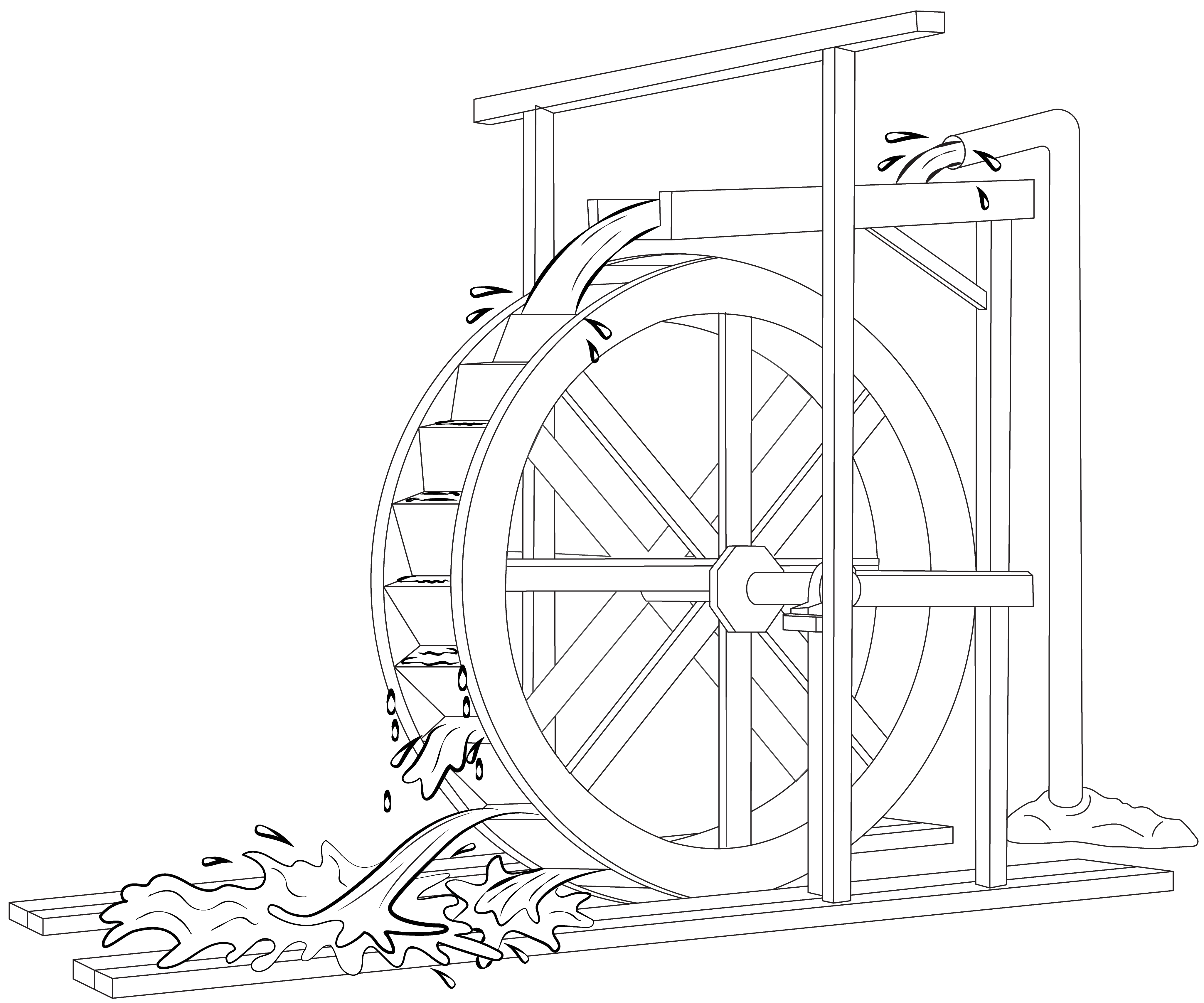Digital illustration of water wheel